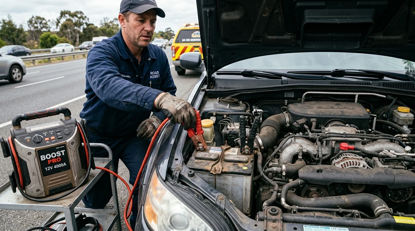 Emergency car battery jumpstart and electrical diagnostic using heavy-duty booster cables
