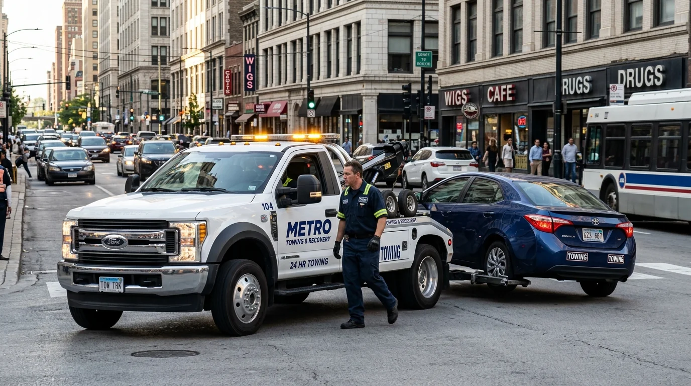 Compact wheel-lift tow truck navigating city streets for rapid underground and urban breakdown recovery